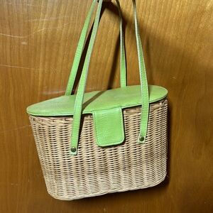 Vintage Nordstrom lime green & pink wicker basket purse